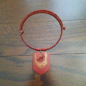 Red and gold beaded choker necklace